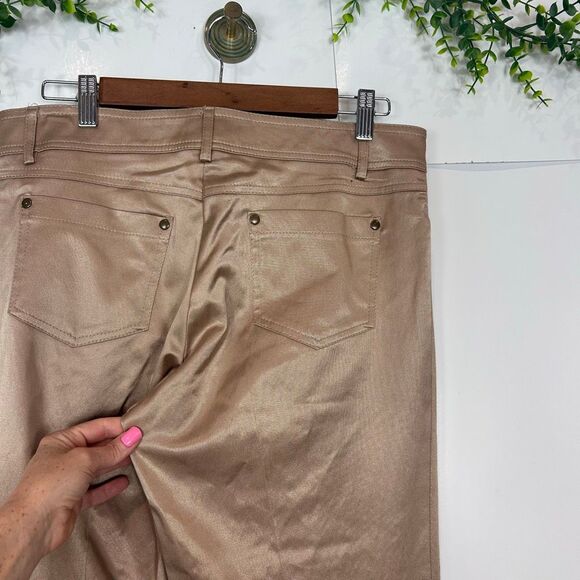 Cache Gold Dress Pants Womens 10 Beige Flare Leg Stretch Cotton Trouser Shiny - Picture 4 of 15